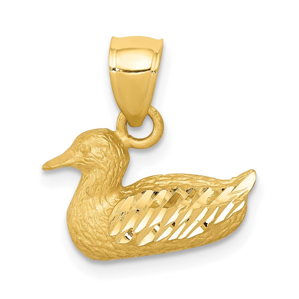 14k Yellow Gold Mini Animal Bird Diamond-cut Duck Pendant